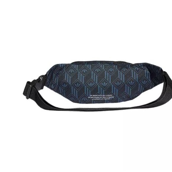 New Adidas Blue Black Monogram Graphic Adjustable Waist Bag Pouch Belt Bag - Picture 4 of 16